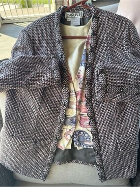 Carlisle Black and Pink Bouclé Jacket with Chain Trim